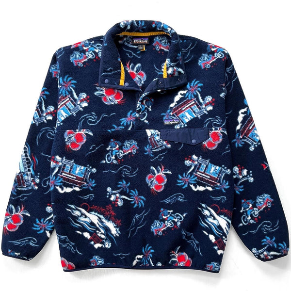 2017 Patagonia Printed Synchilla Snap-T Pullover, C Street Big: Navy Blue (L)