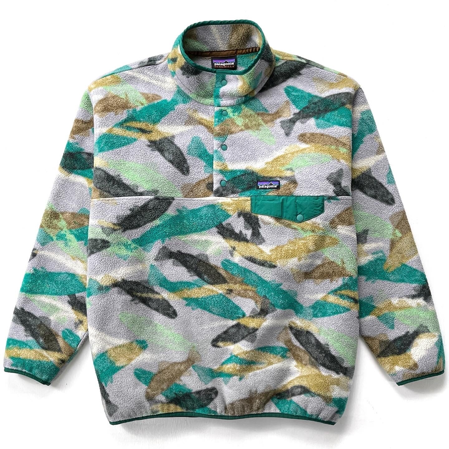 2016 Patagonia Printed Synchilla Snap-T, Trout Tails: Green (L)