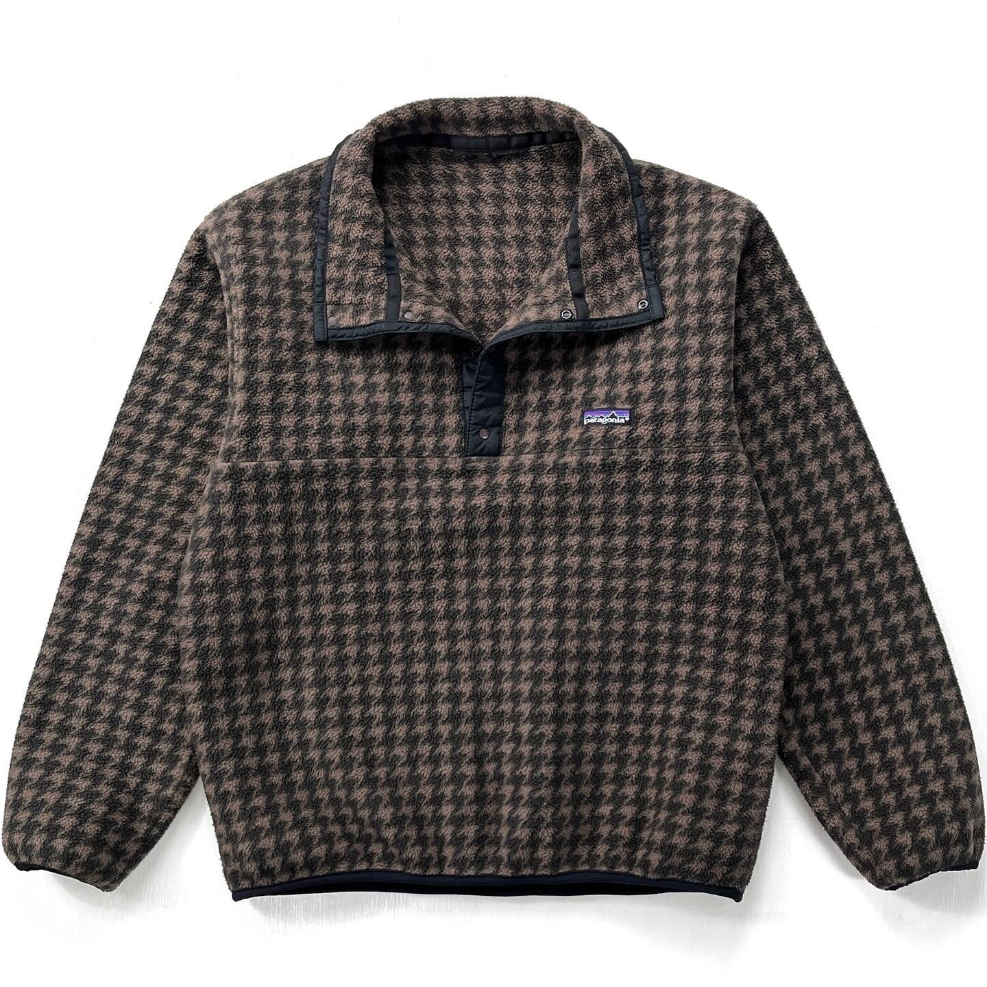 1990 Patagonia Printed Synchilla Snap-T, Houndstooth: Brown (M)