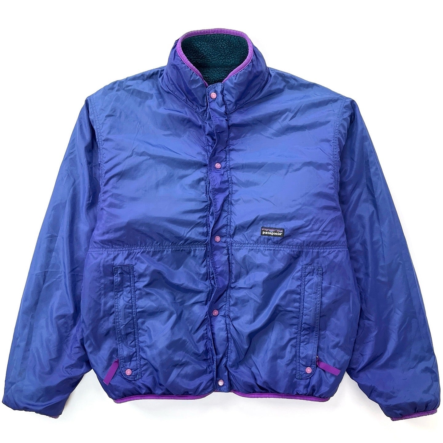 1993 Patagonia Reversible Deep Pile Glissade Cardigan, Bluegrass & Purple (L)