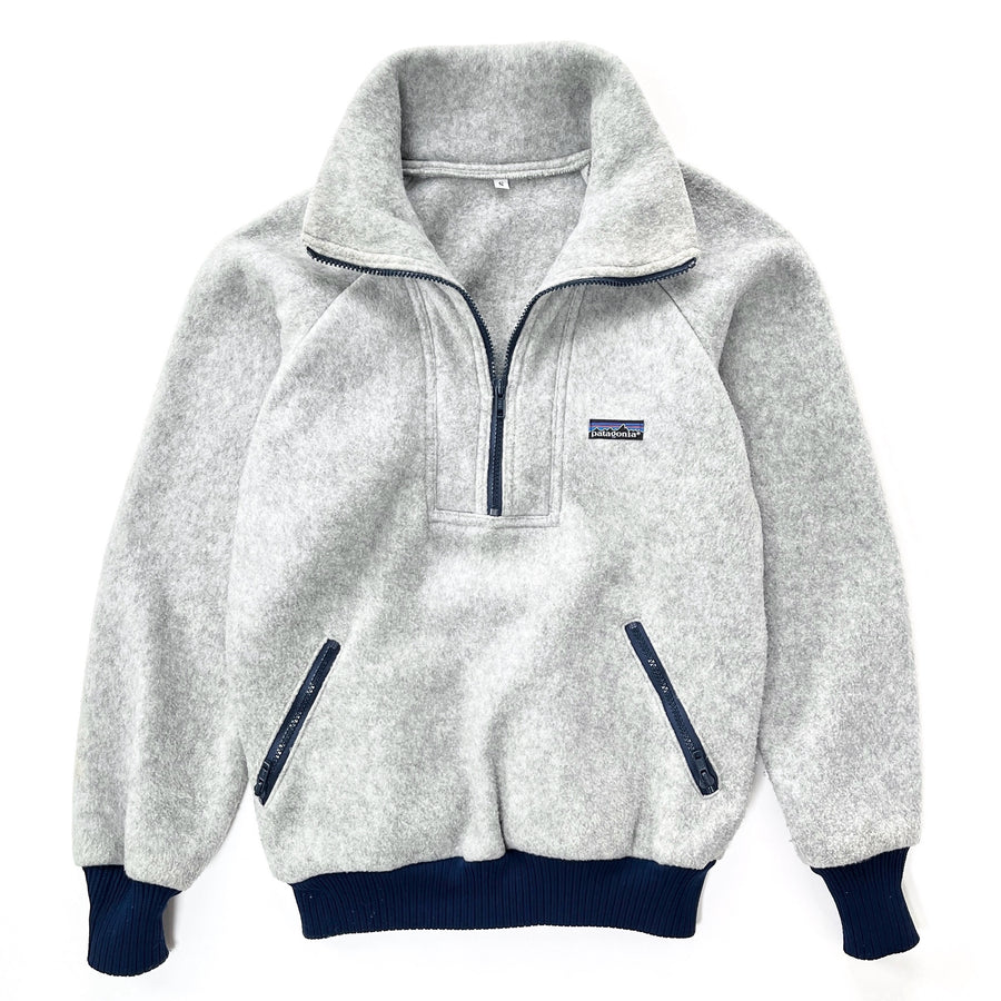 1980s Patagonia Big Label Bunting Half-Zip Fleece Pullover, Light Grey & Navy (S)