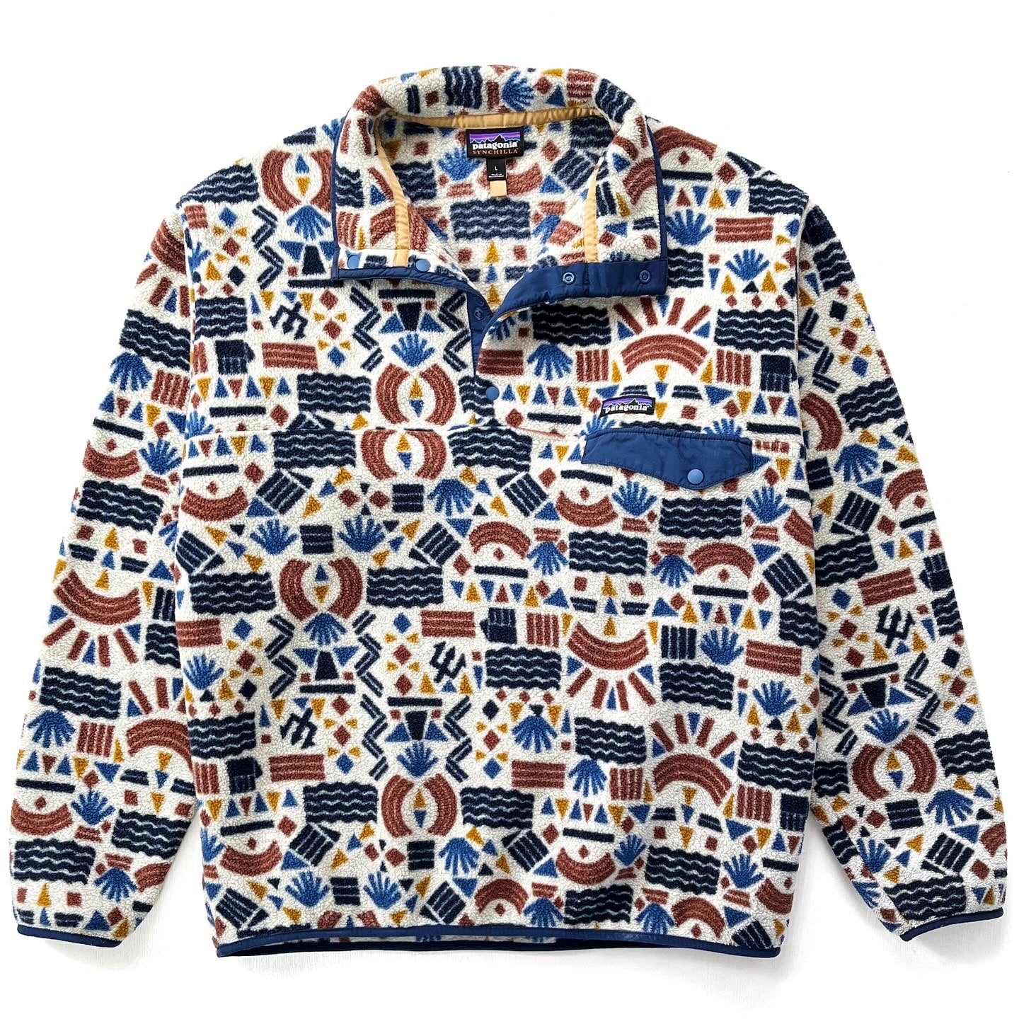 2019 Patagonia Printed Synchilla Snap-T, Protected Peaks: Multi (L)