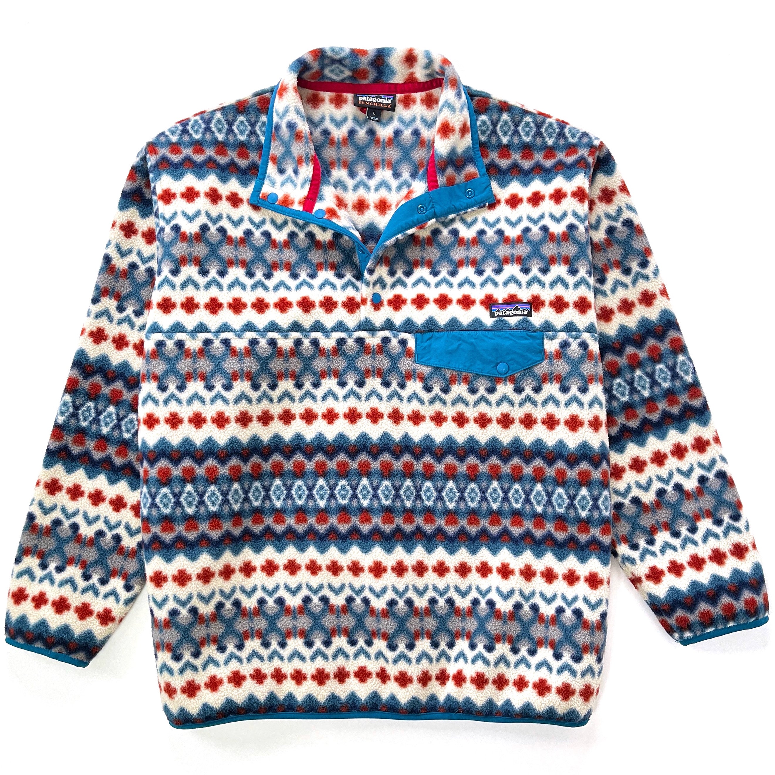 2015 Patagonia Printed Synchilla Snap-T Pullover, Cliff: Underwater Blue (L)