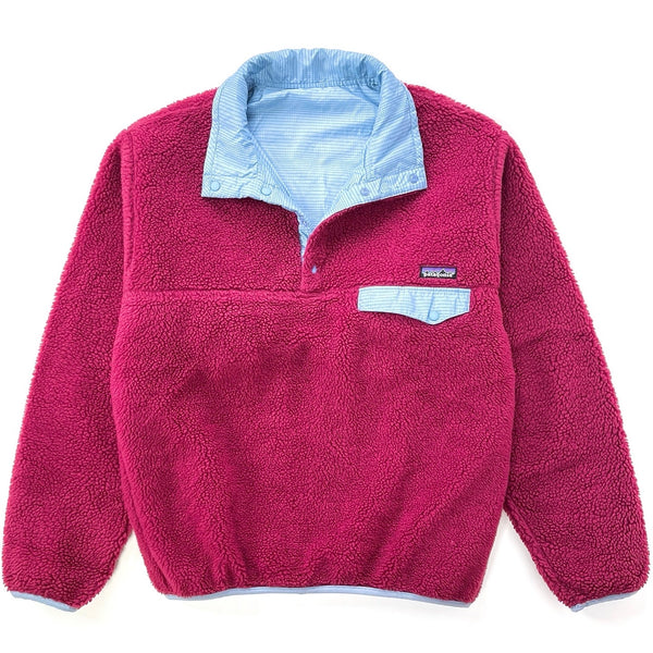2008 Patagonia Reversible Deep Pile Snap-T Pullover, Raspberry & Chalk Blue (M/L)