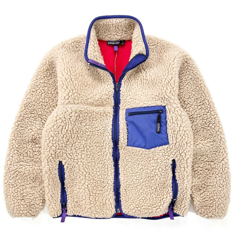 1989 Patagonia Classic Retro Pile Cardigan, Natural & French Red (M)