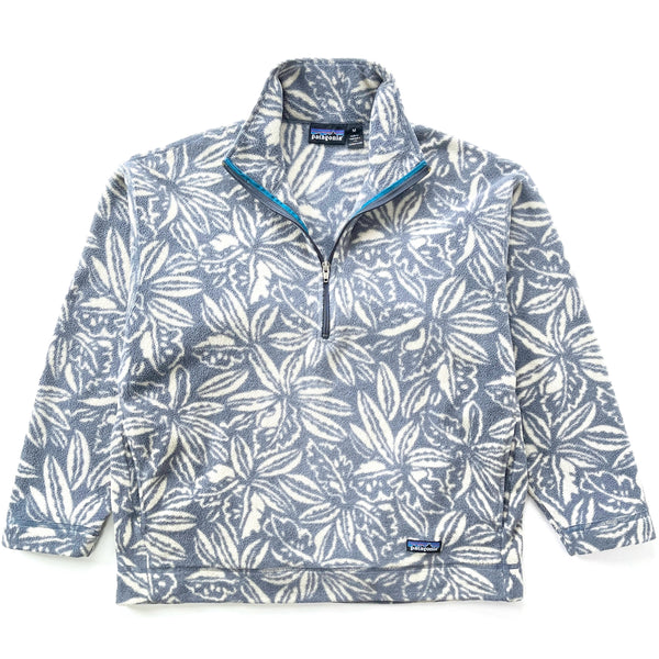 1995 Patagonia Made In The U.S.A. Printed Synchilla Sweater, Tropical: Steel Blue (M)