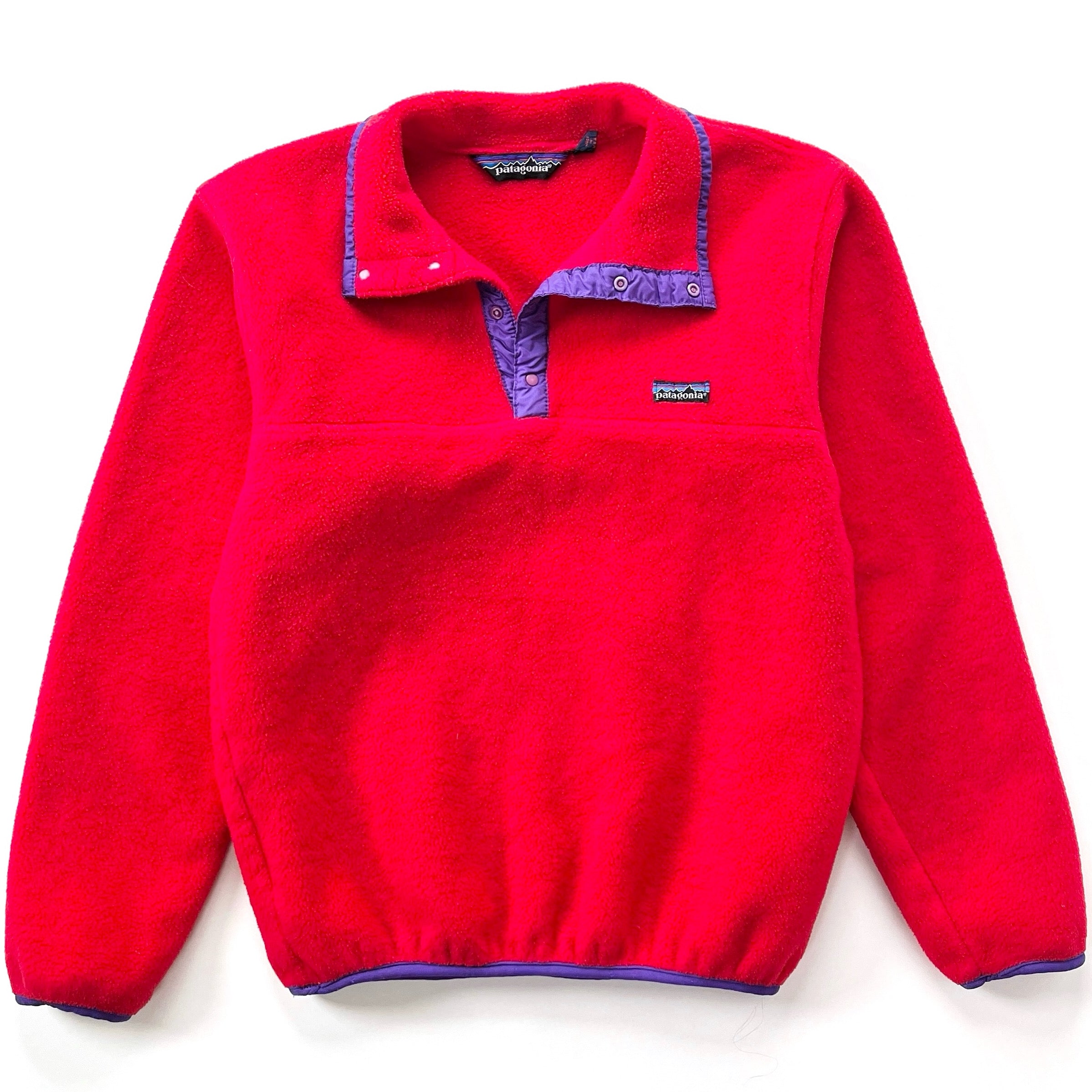1980s Patagonia Womens First Generation Synchilla Snap T-Neck, Red & Purple (M)