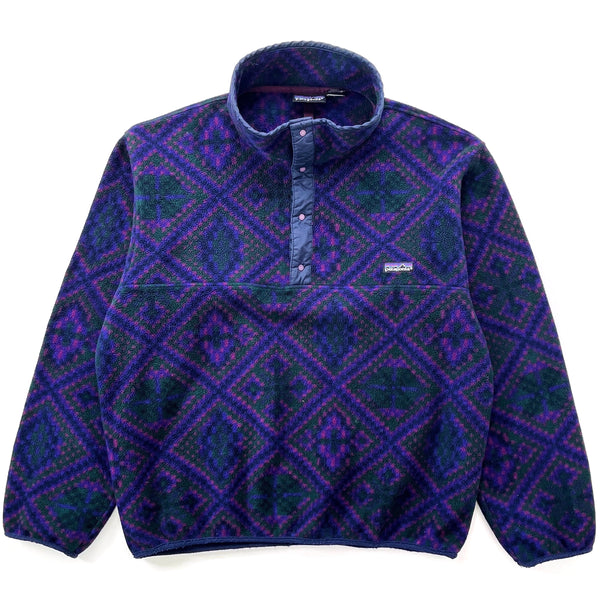 1992 Patagonia Made In The U.S.A. Printed Synchilla Snap-T, Mosaic: Iris (M)