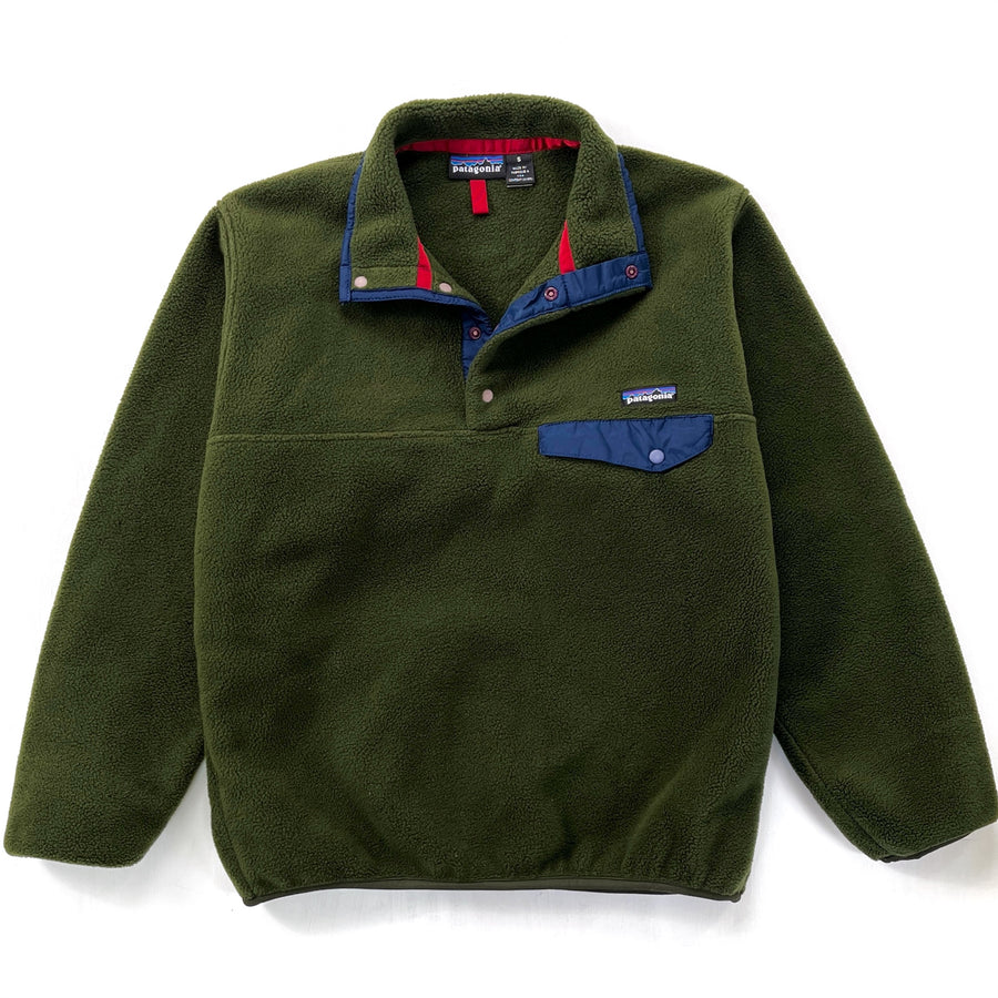 1994 Patagonia Synchilla Snap-T Pullover, Dark Olive & Ink Blue (S)