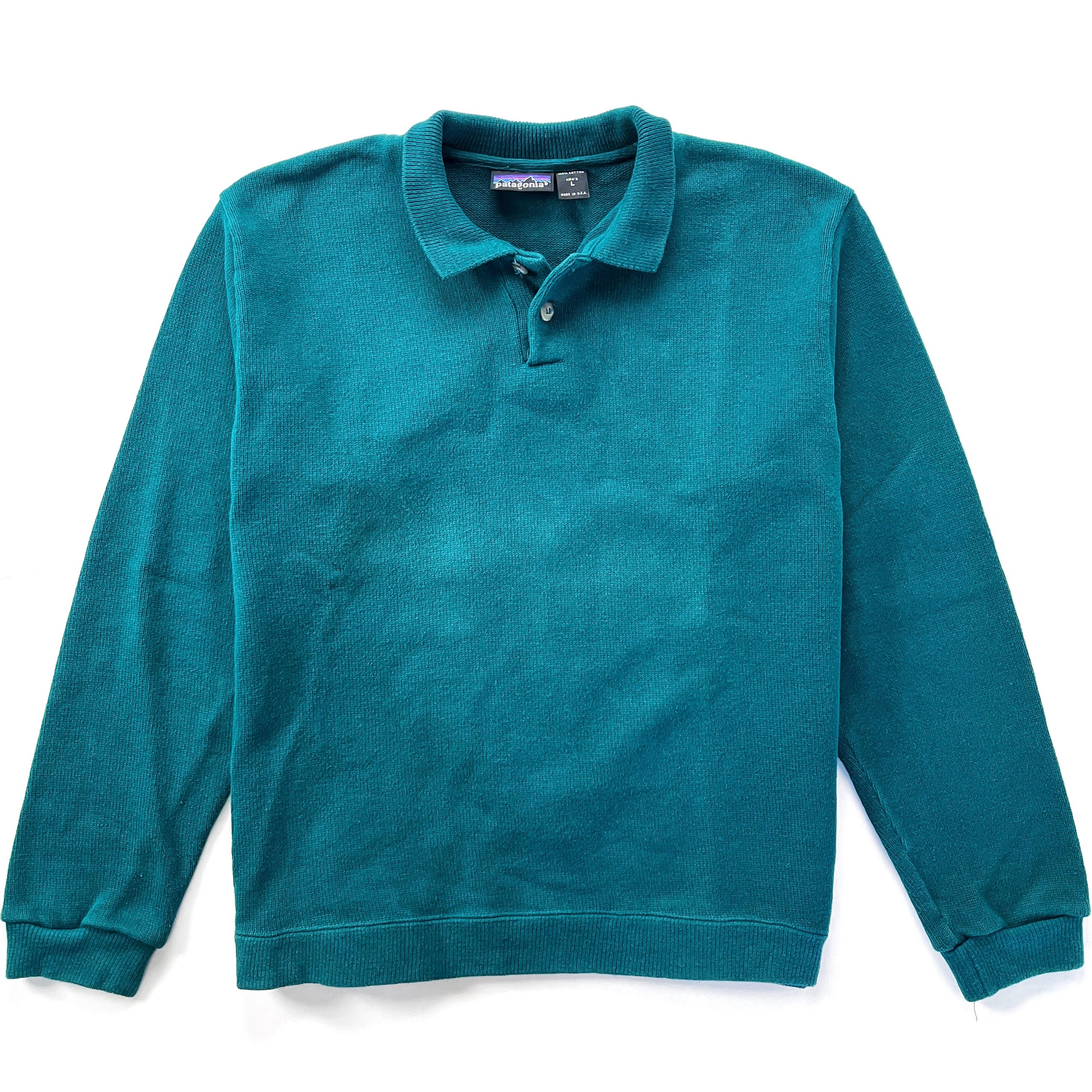 1988 Patagonia Heavyweight Collared Cotton Knit Sweater, Bluegrass (M)