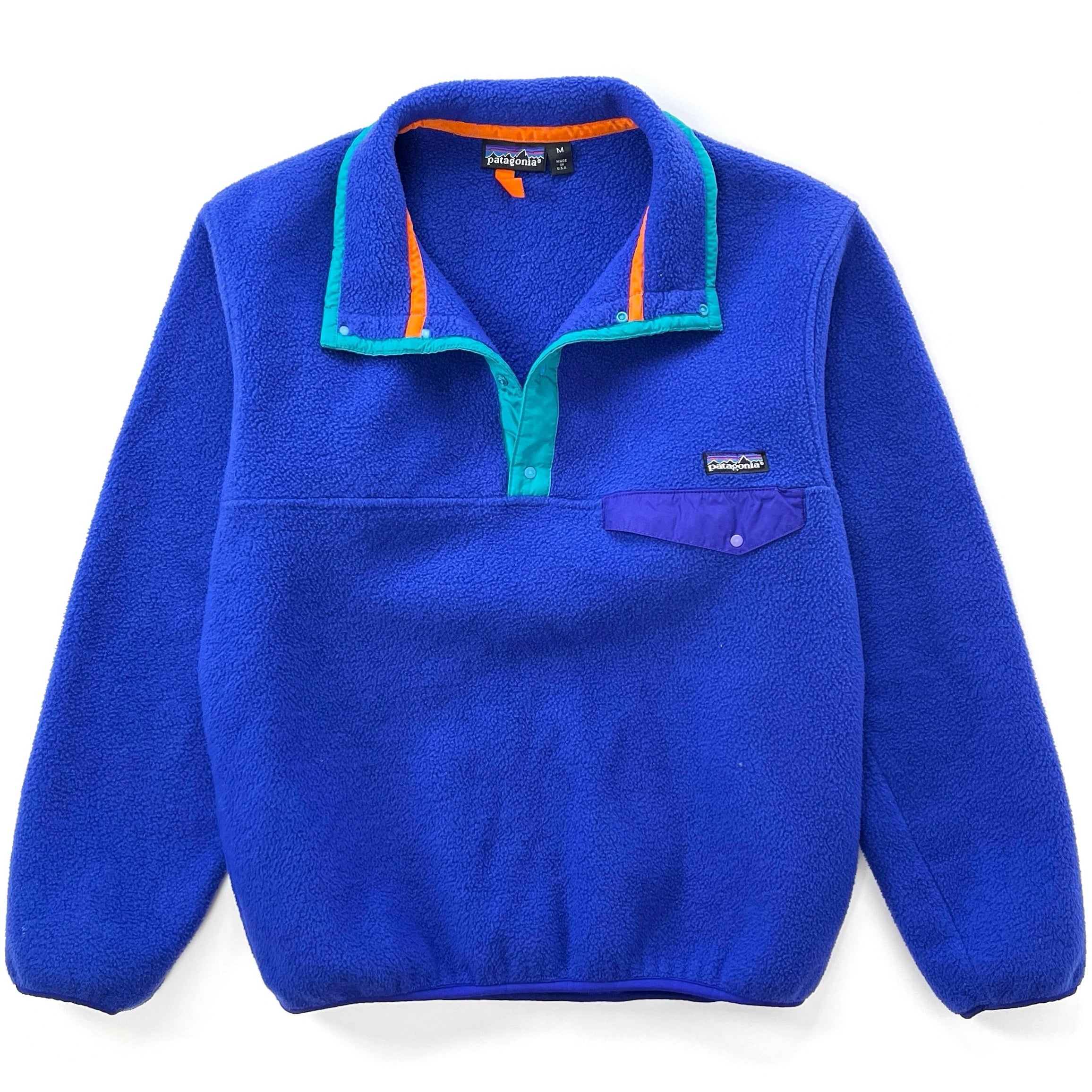 1991 Patagonia Made In The U.S.A. Synchilla Snap-T, Cobalt & Emerald (M)