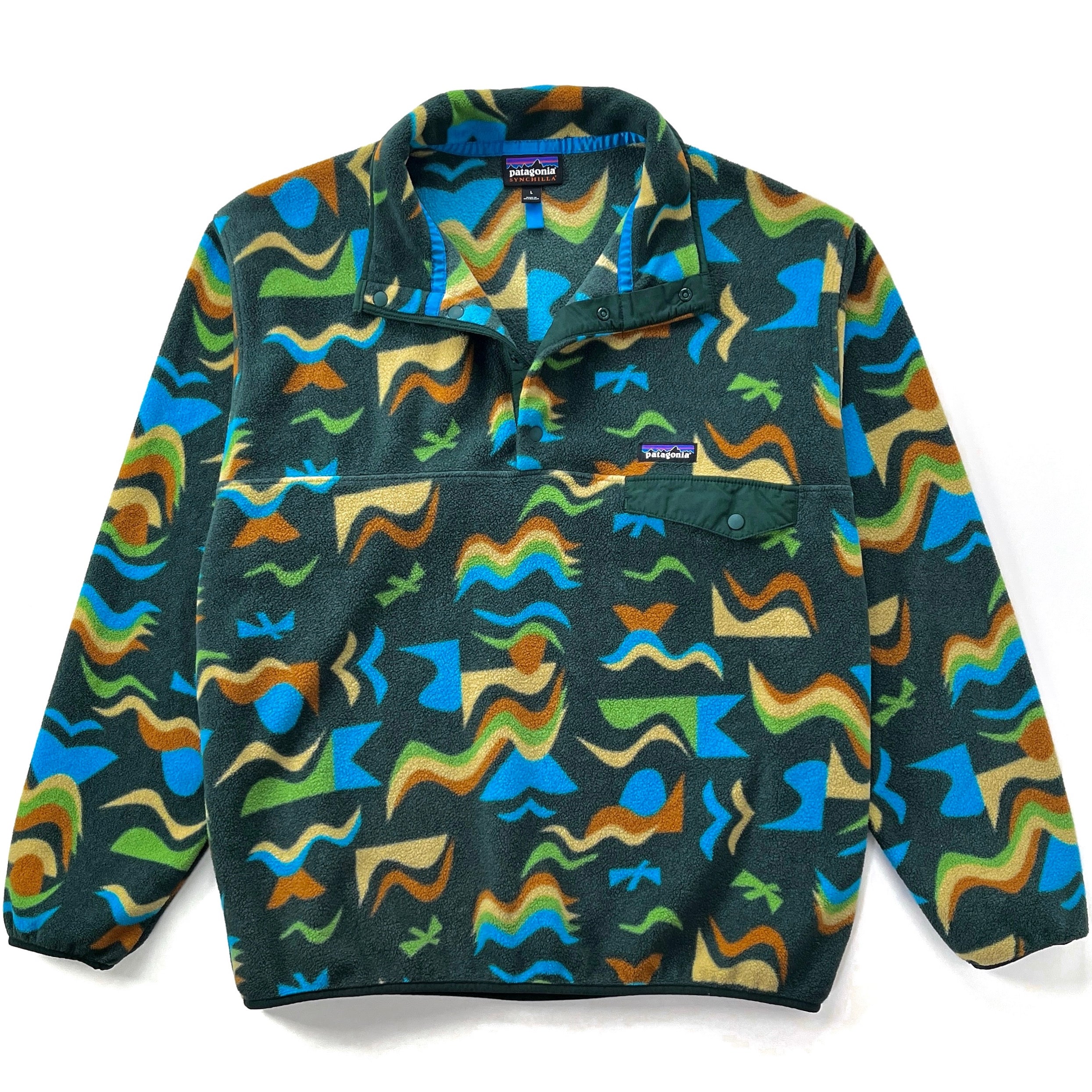 2021 Patagonia Printed Synchilla Snap-T, Arctic Collage: Northern Green (L)