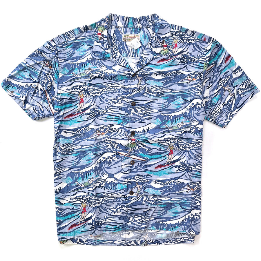2007 Patagonia Limited Edition Pataloha Print Shirt, Hokusai Surfers: Orbit Blue (L)