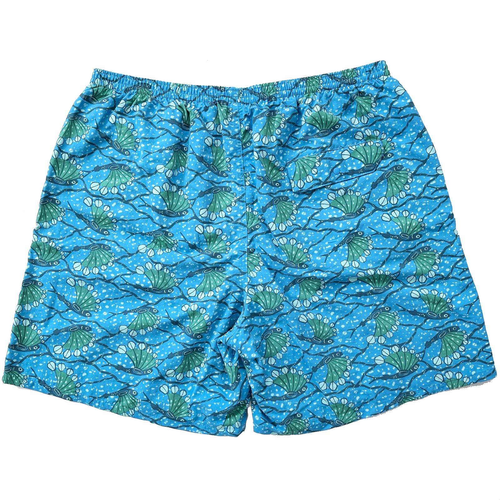 2018 Patagonia Mens 7” Baggies Shorts, Hexy Fish: Radar Blue (L)