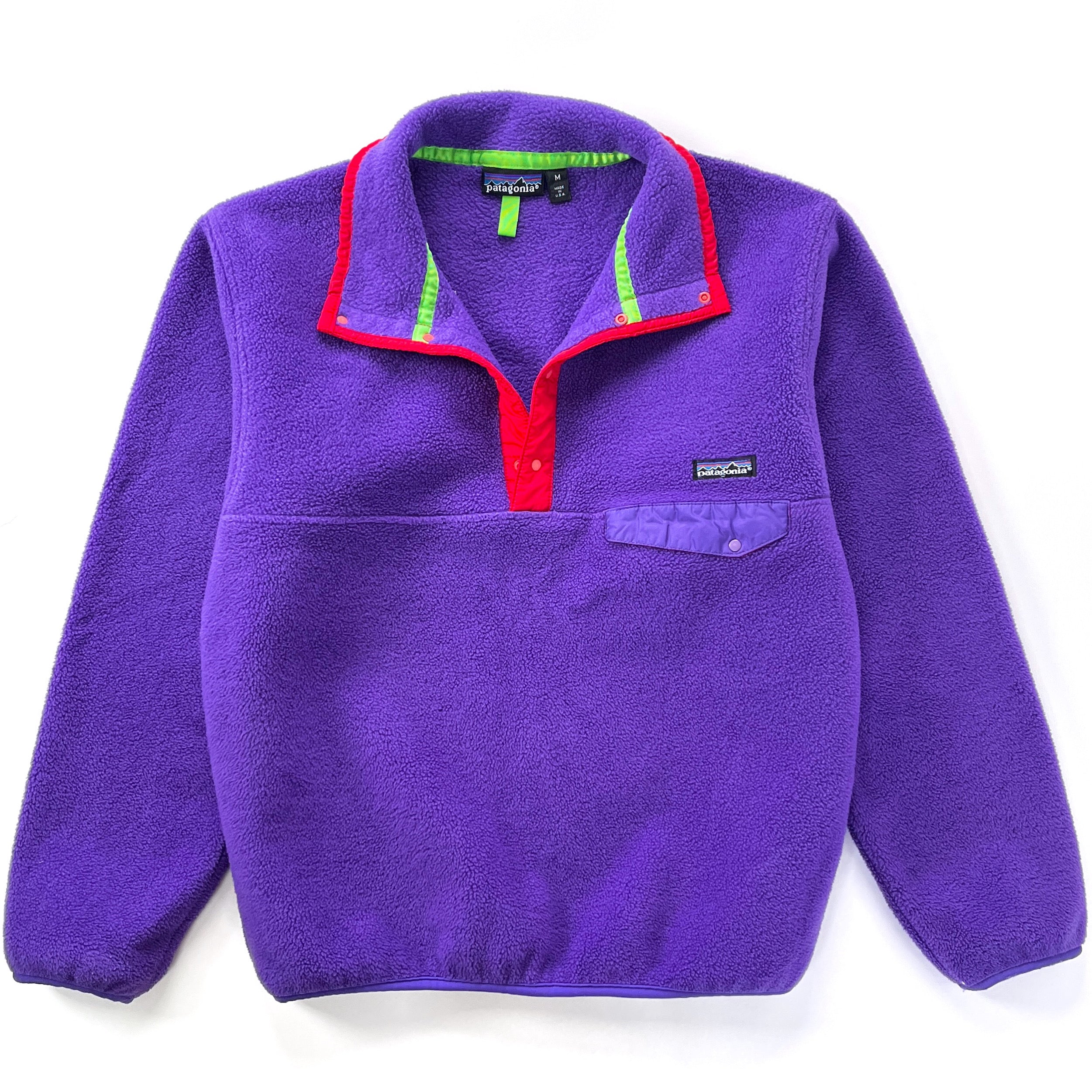 1989 Patagonia Made In The U.S.A. Synchilla Snap-T, Eggplant & Hibiscus (M)
