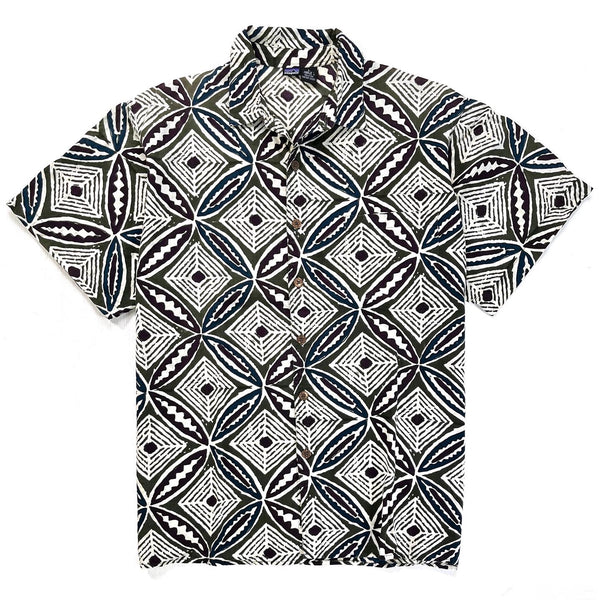 1995 Patagonia Mens Surya Batik Shirt, Big Tapa: Dark Olive (XL)