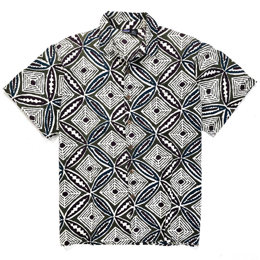 1995 Patagonia Mens Surya Batik Shirt, Big Tapa: Dark Olive (XL)