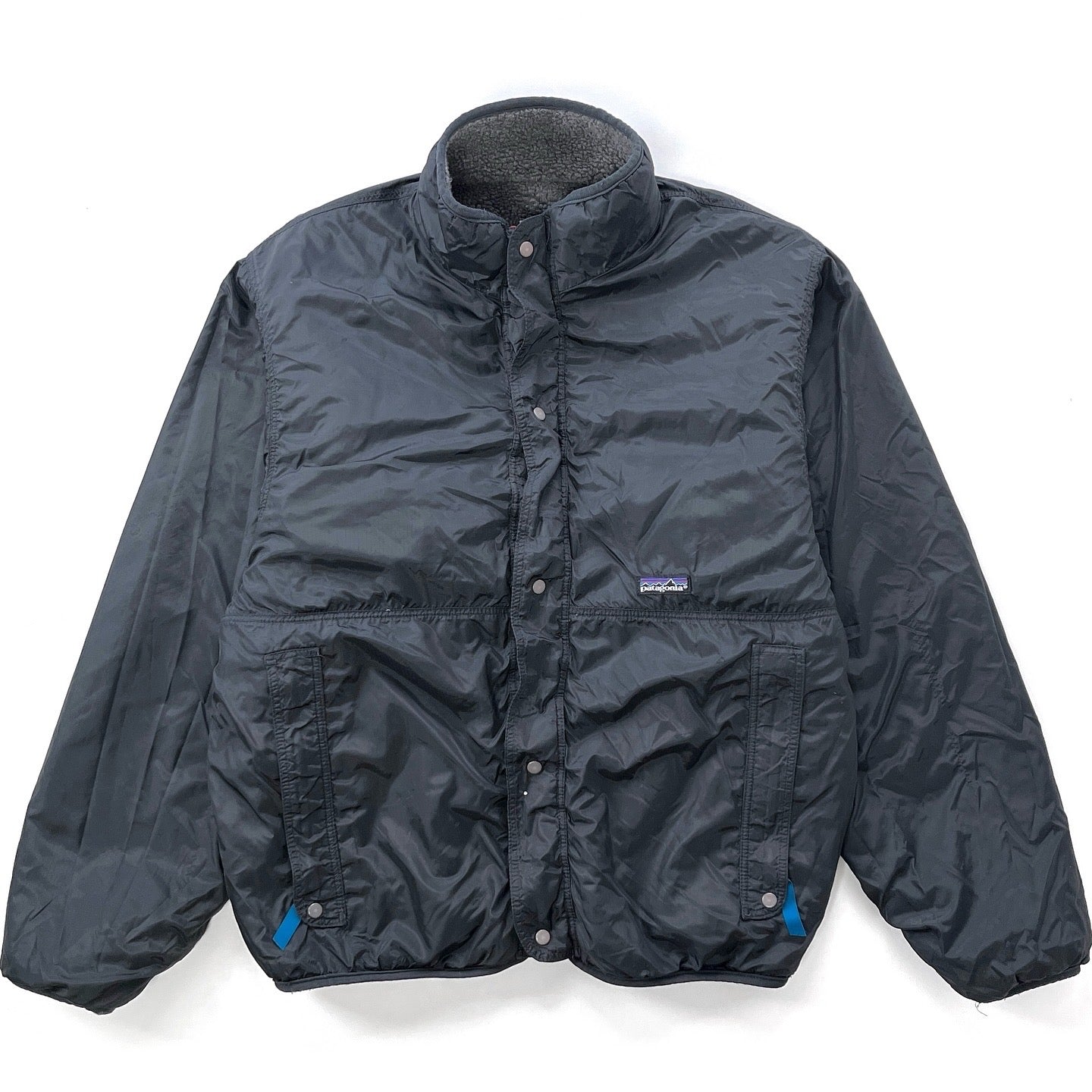 1993 Patagonia Reversible Deep Pile Glissade Cardigan, Charcoal & Chili (L)