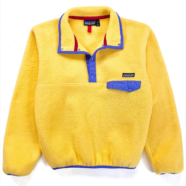1989 Patagonia Synchilla Snap-T, Bright Yellow & Purple (S)
