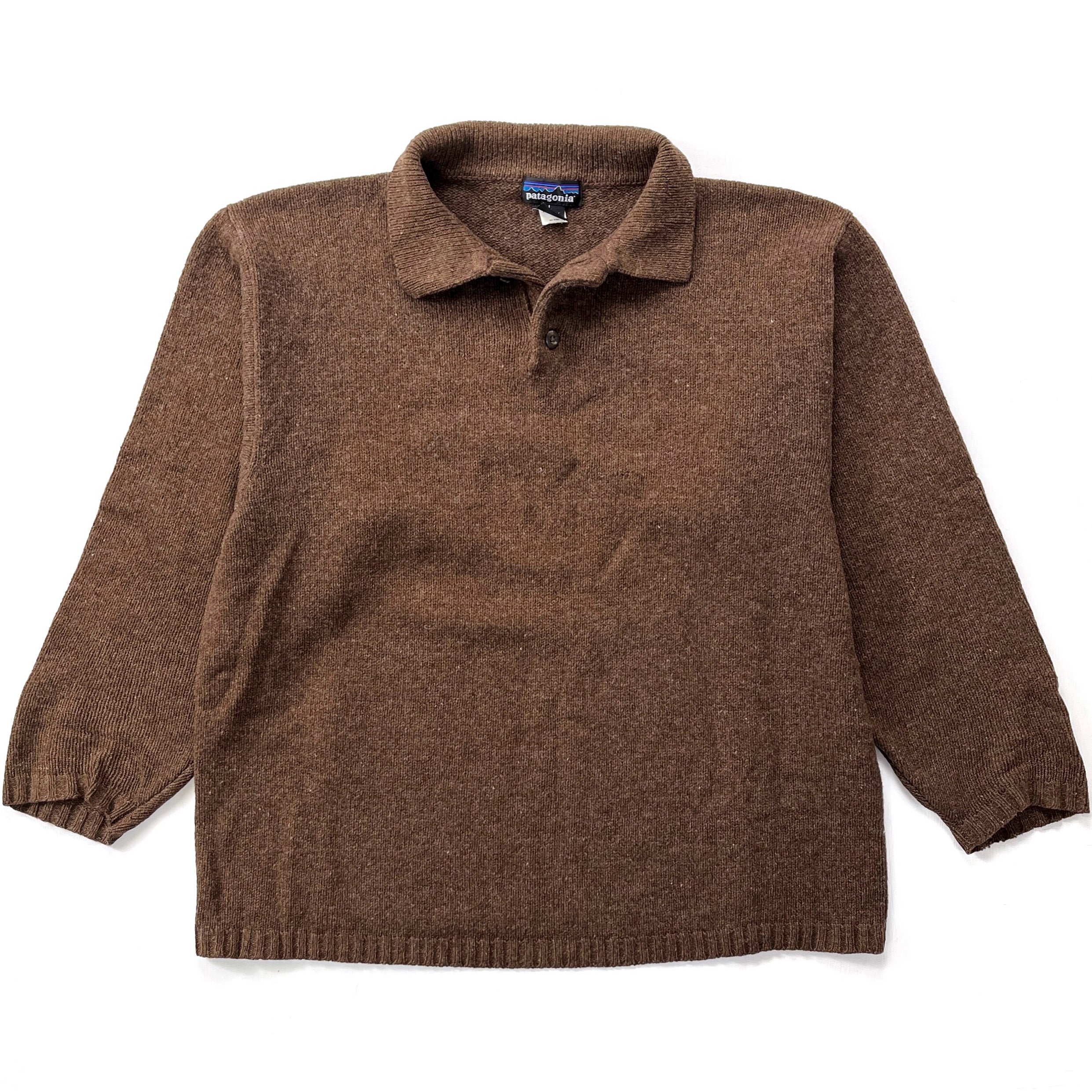 1997 Patagonia Collared Shetland Wool Knit Sweater, Dark Brown (L)