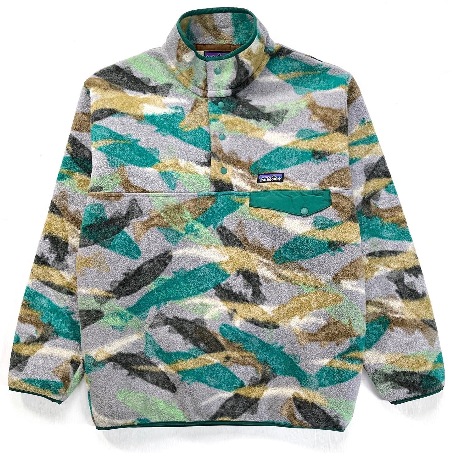 2016 Patagonia Printed Synchilla Snap-T, Trout Tails: Green (M)