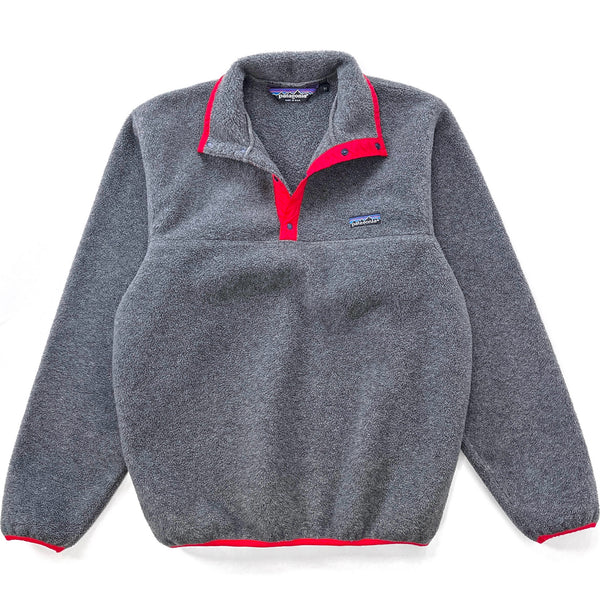 1985 Patagonia First Edition Synchilla Snap T-Neck, Charcoal Grey & Red (M)