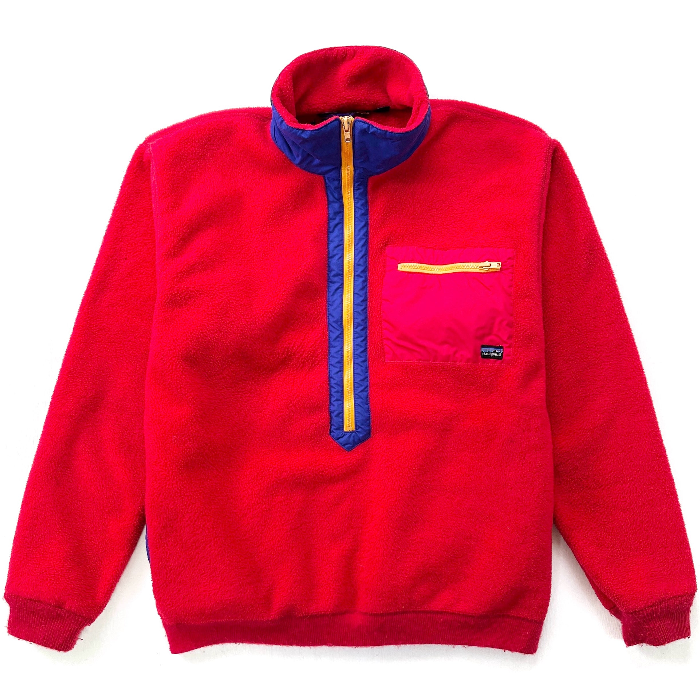 1988 Patagonia Synchilla Half-Zip Fleece Sweater, Red & Cobalt (M)