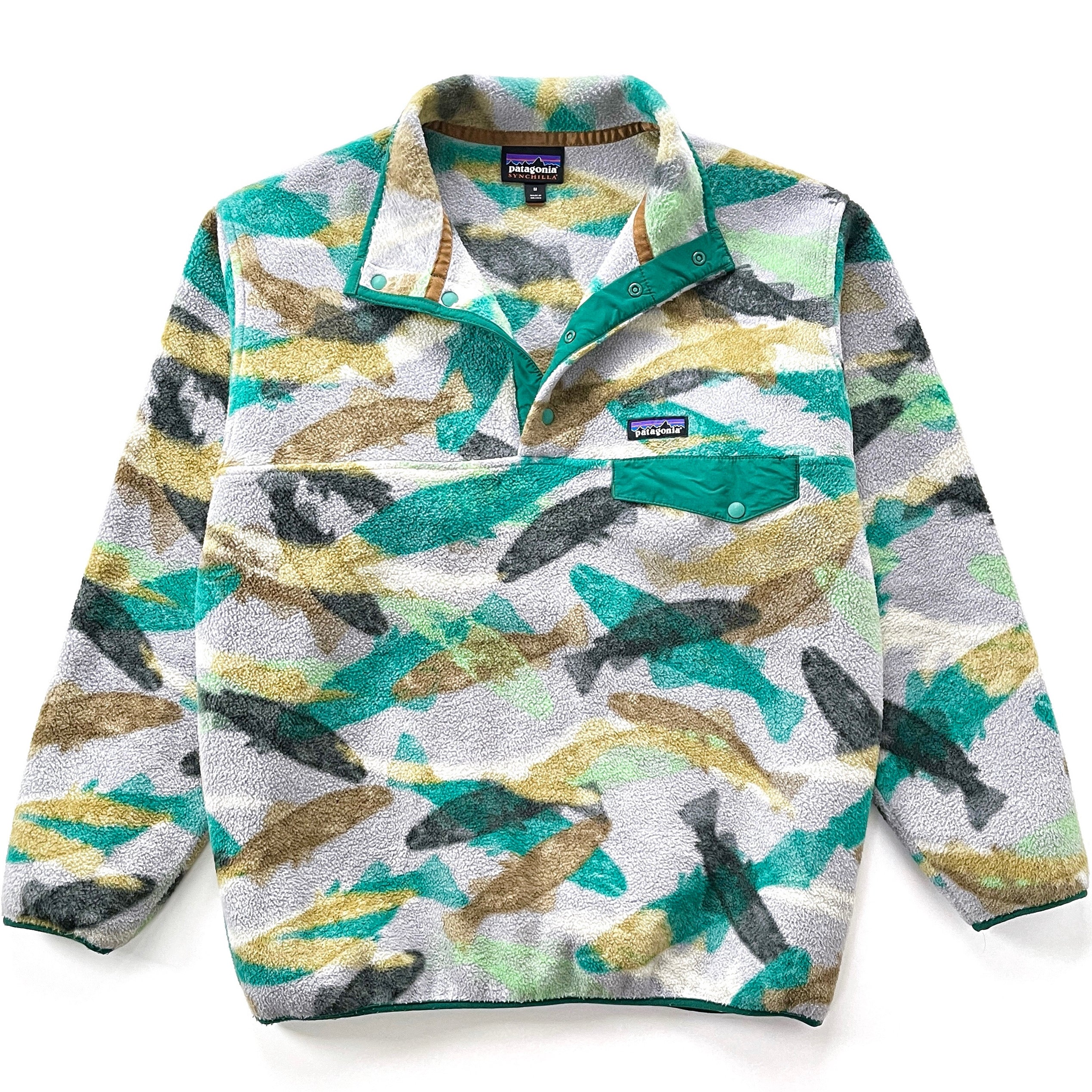 2016 Patagonia Printed Synchilla Snap-T, Trout Tails: Legend Green (M)