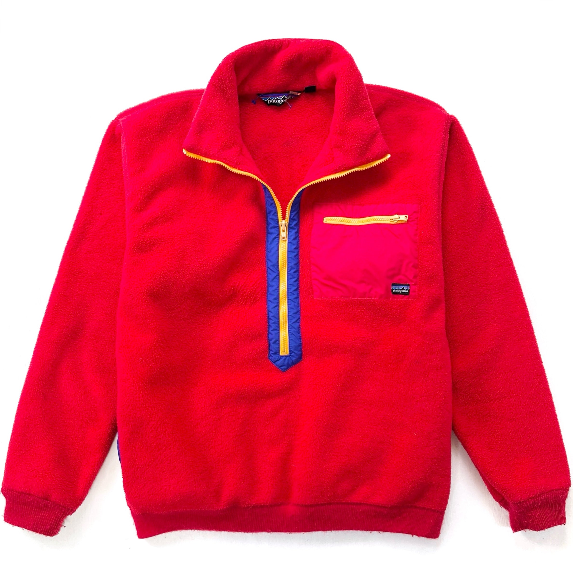 1988 Patagonia Synchilla Half-Zip Fleece Sweater, Red & Cobalt (M)