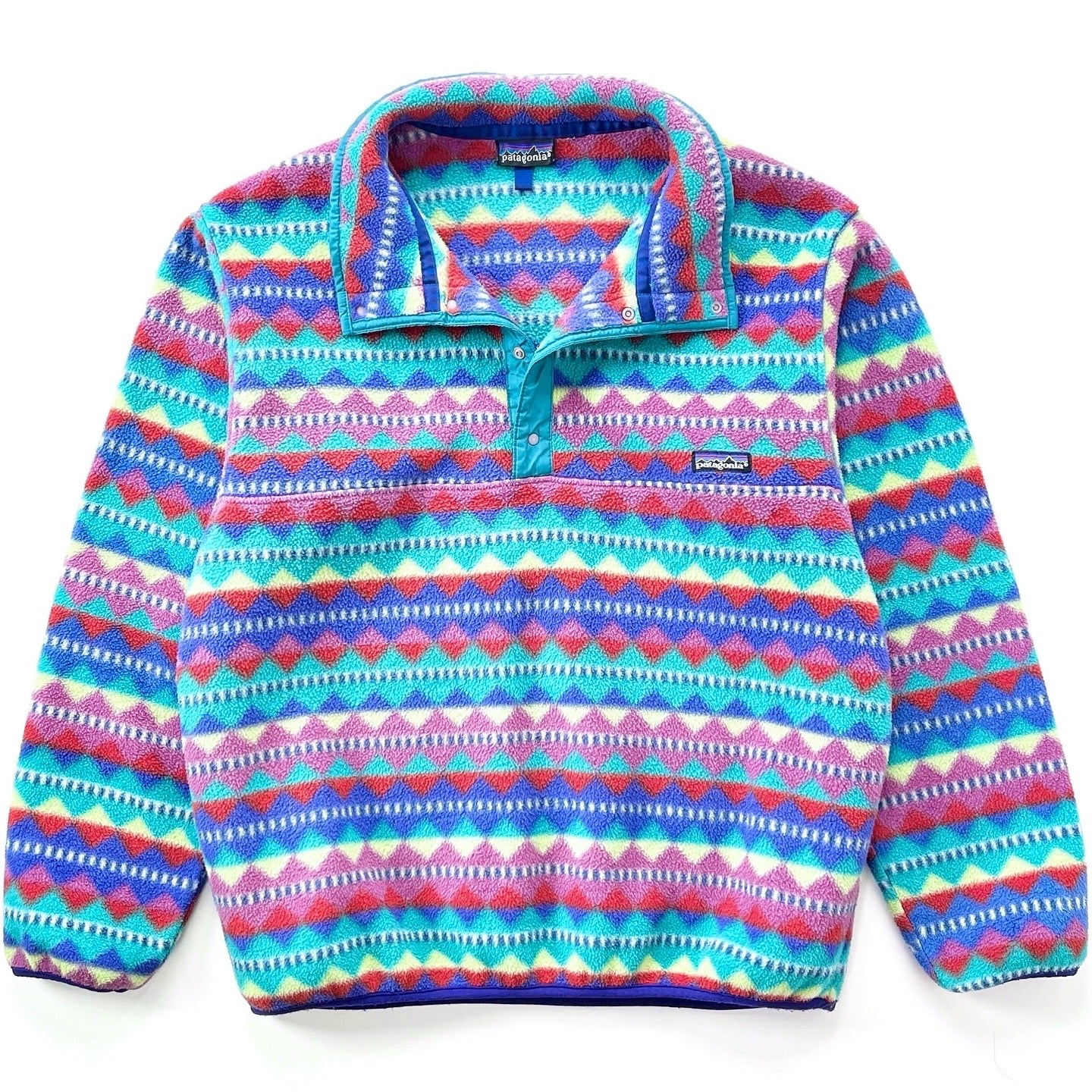 1992 Patagonia Made In The U.S.A. Printed Synchilla Snap-T, Diamonds: Light Plum (L)