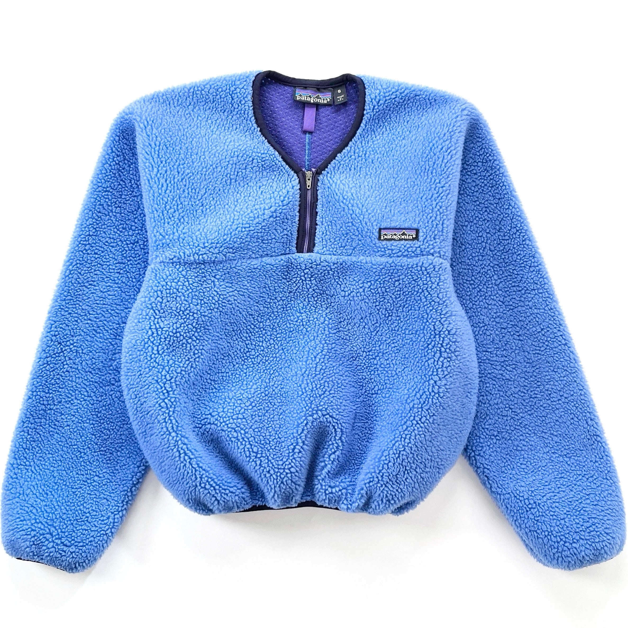1991 Patagonia Made In The U.S.A. Cropped Retro Pile Pullover, Sapphire (S)