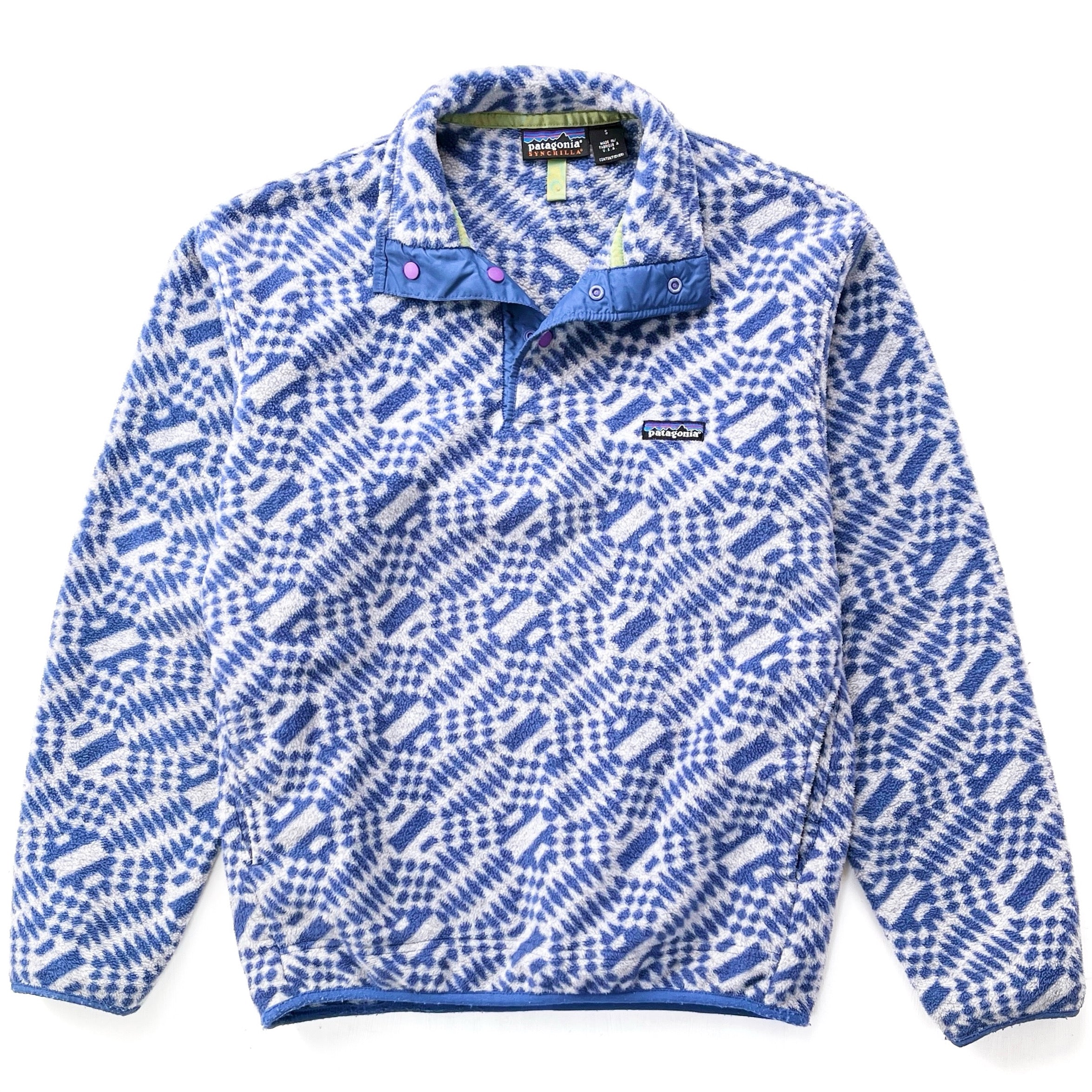 1998 Patagonia Printed Synchilla Snap-T, P’op: True Blue (S)