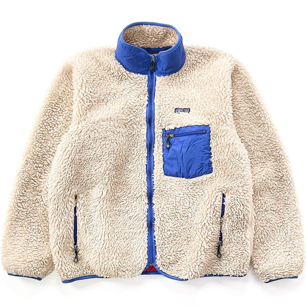 2004 Patagonia “Deep Pile” Classic Retro Cardigan, Natural & Cobalt (L)