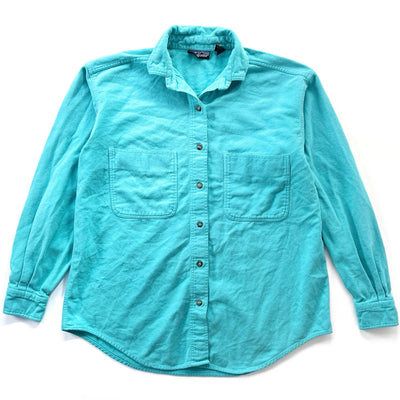 1980s Patagonia Womens Cotton Flannel Shirt, Bright Aqua (M)