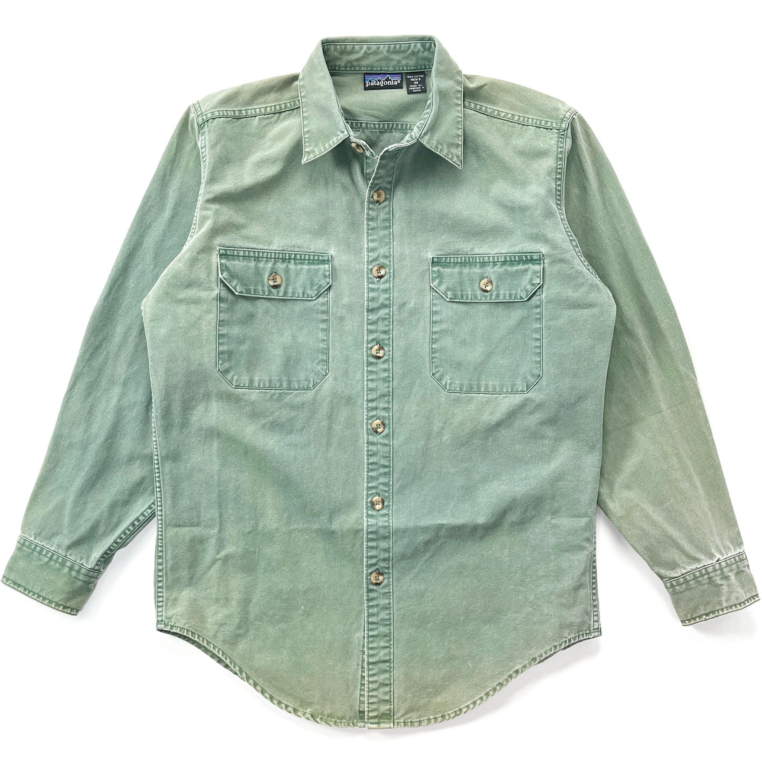 1992 Patagonia Garment Dyed Original Cotton Canvas Shirt, Weathered Green (M)