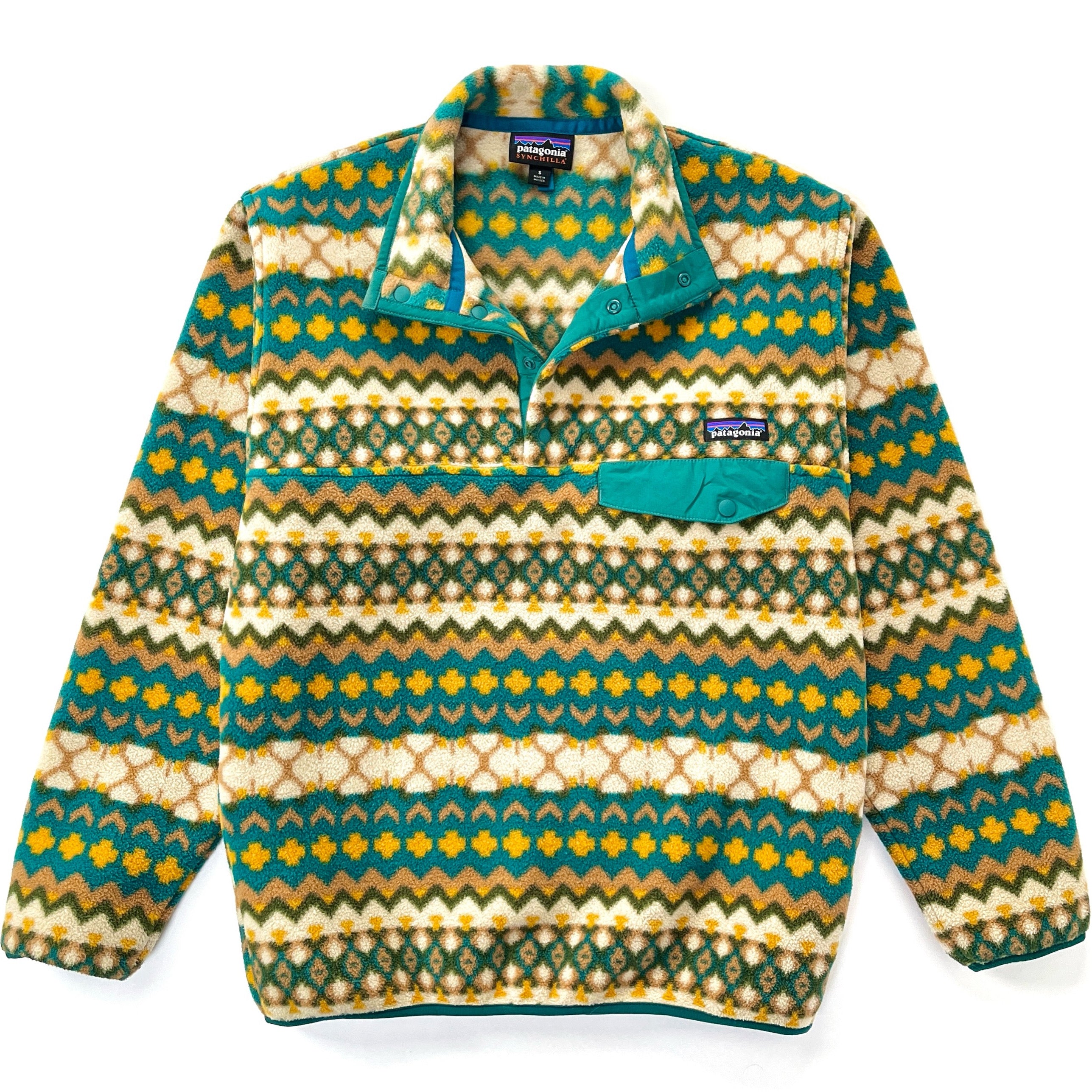 2015 Patagonia Printed Synchilla Snap-T, Cliff: Arbor Green (S/M)