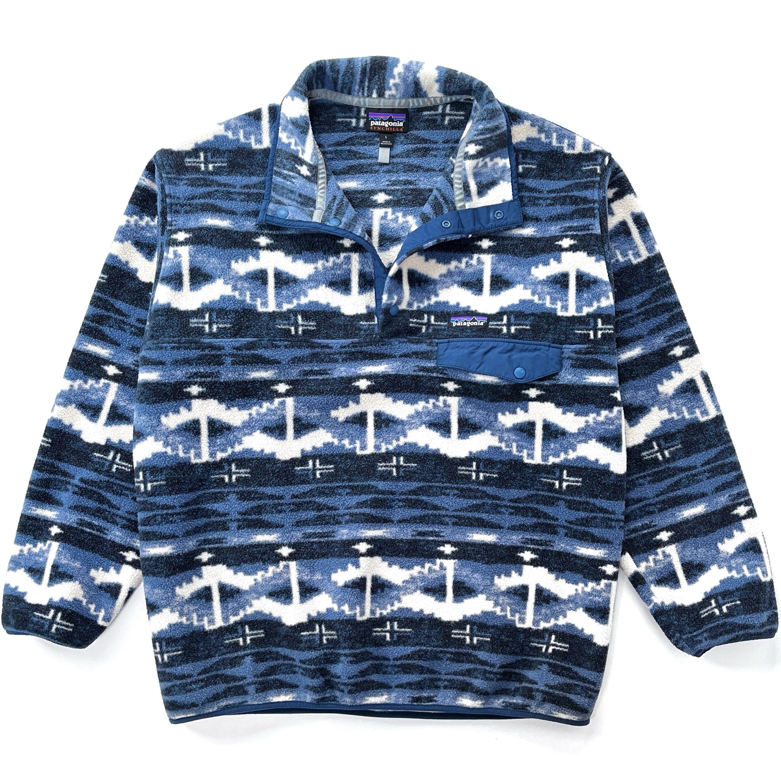2018 Patagonia Printed Synchilla Snap-T, Shepard Knit: Stone Blue (L)