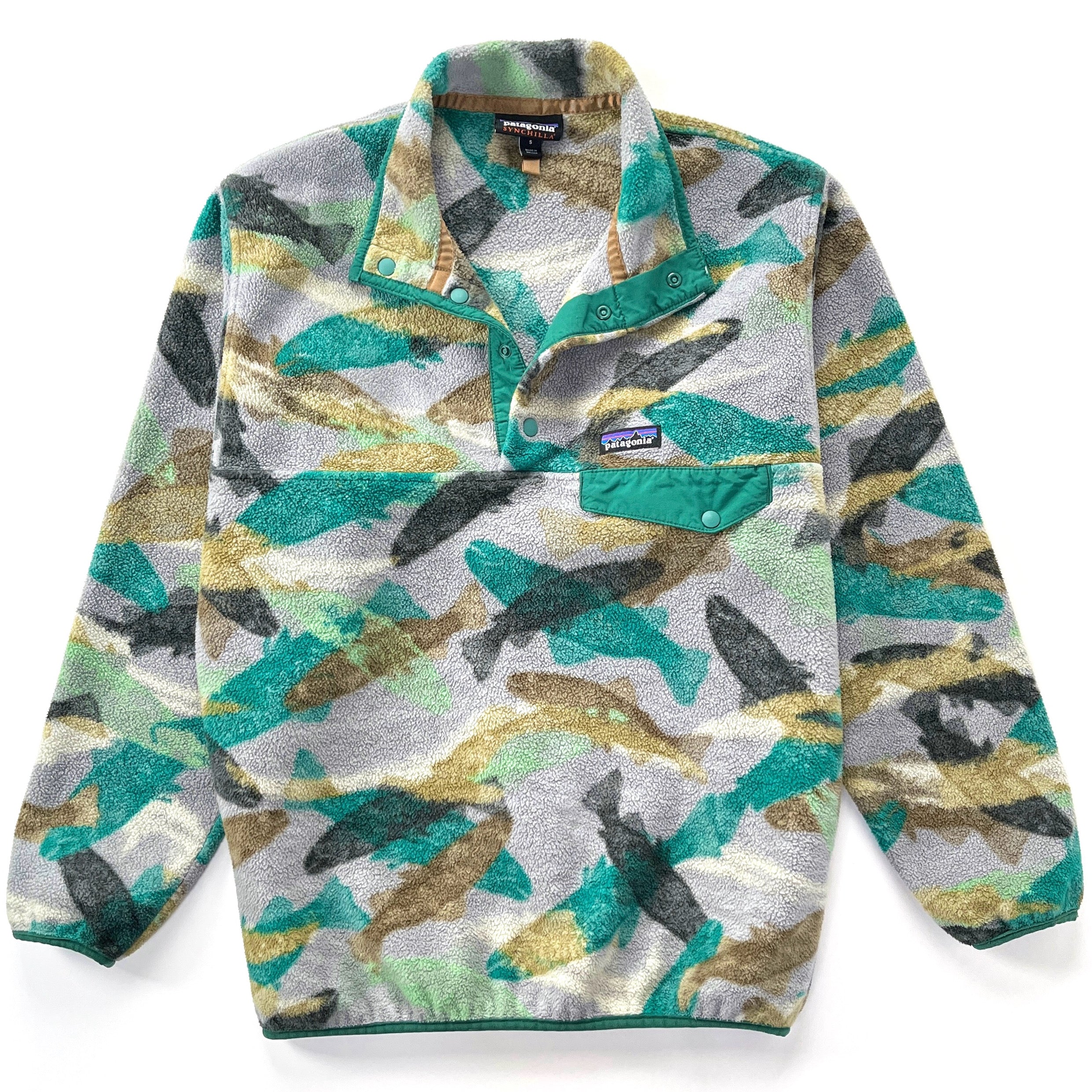 2016 Patagonia Printed Synchilla Snap-T, Trout Tails: Legend Green (S)