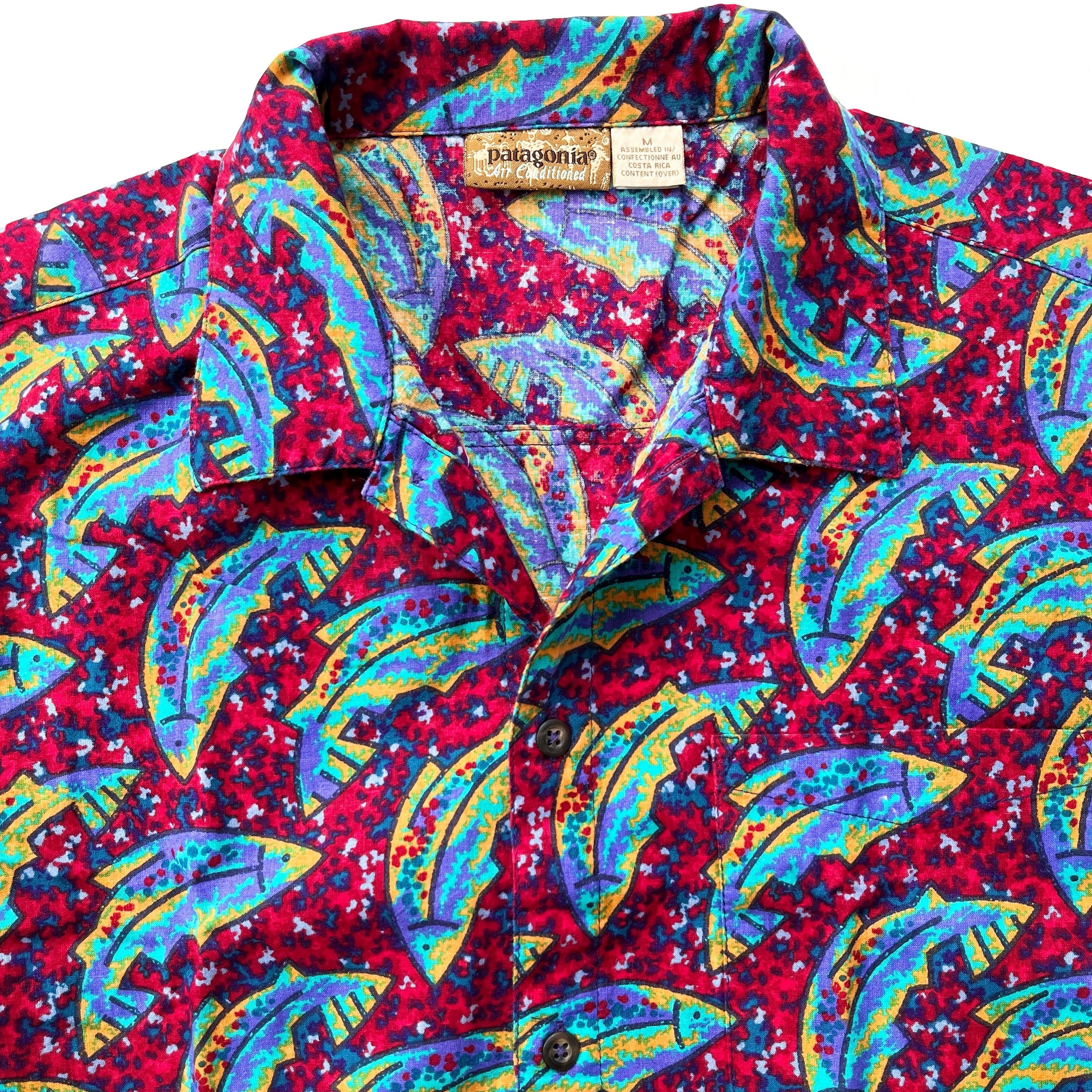 1992 Patagonia Mens A/C Cotton Print Shirt, Fish: Red (L)