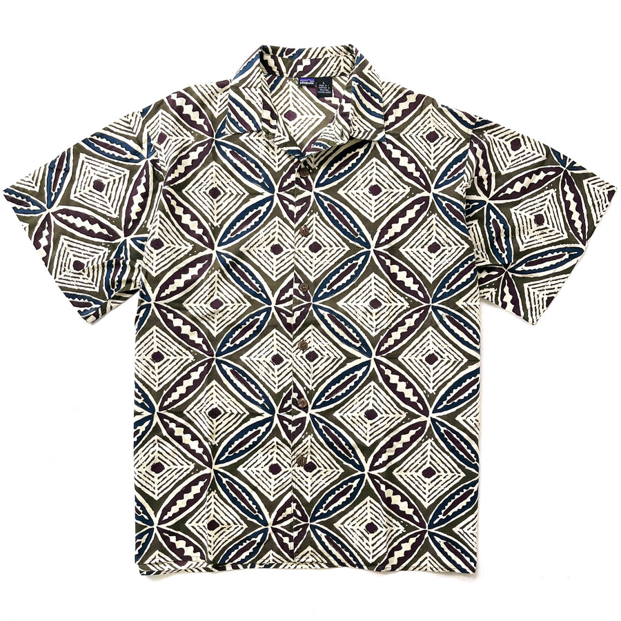 1995 Patagonia Mens Surya Batik Shirt, Big Tapa: Dark Olive (XL)