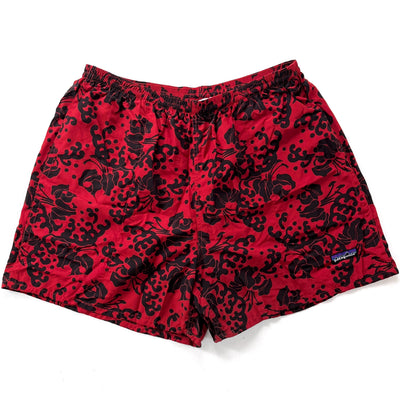 Patagonia (Modern) — 2006 Patagonia Mens 5” Printed Nylon Baggies Shorts, Red & Black (L)