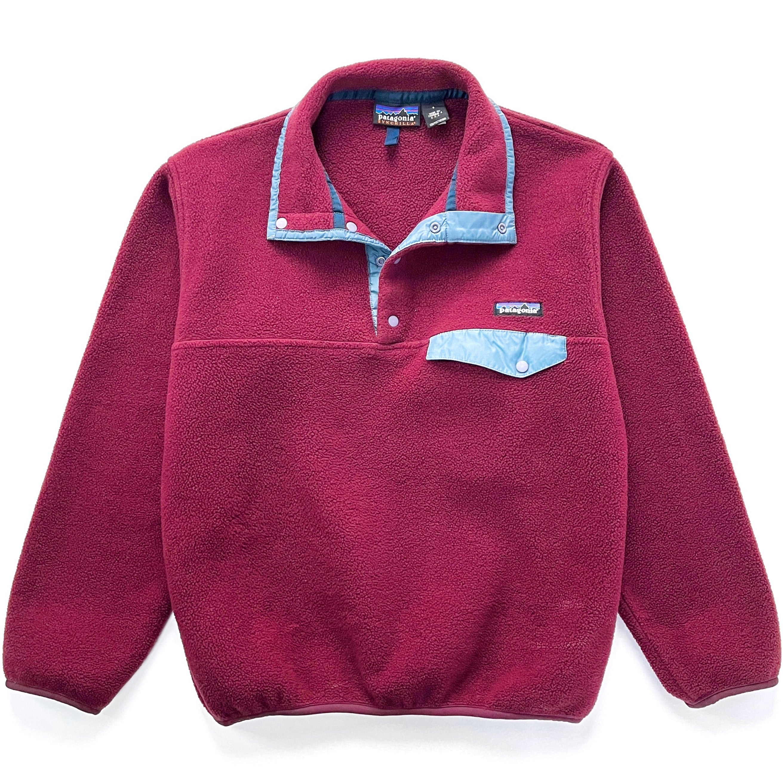 2001 Patagonia Made In The U.S.A. Synchilla Snap-T, Burgundy & Light Blue (S)
