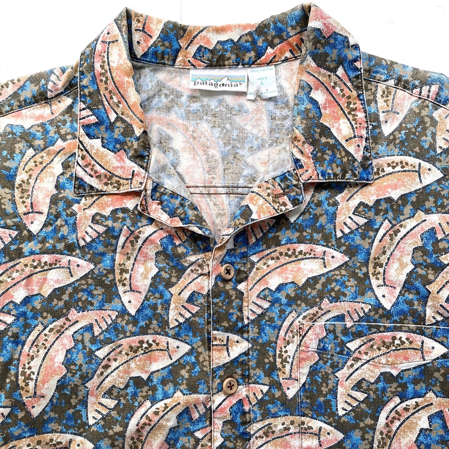 1992 Patagonia Mens A/C Cotton Print Shirt, Fish: Seaweed (XL)