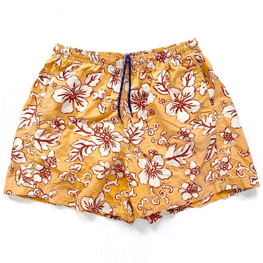 2001 Patagonia 4” Printed Nylon Baggies Shorts, Hibiscus Print (M)