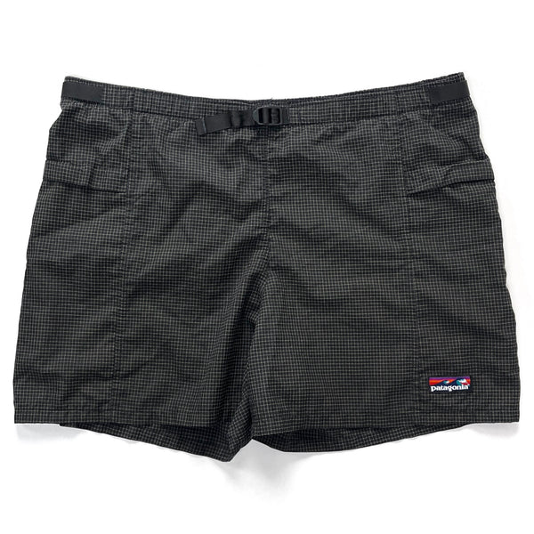 1995 Patagonia 5” Wave Logo Ripstop Nylon River Shorts, Gridstop: Black (XL)
