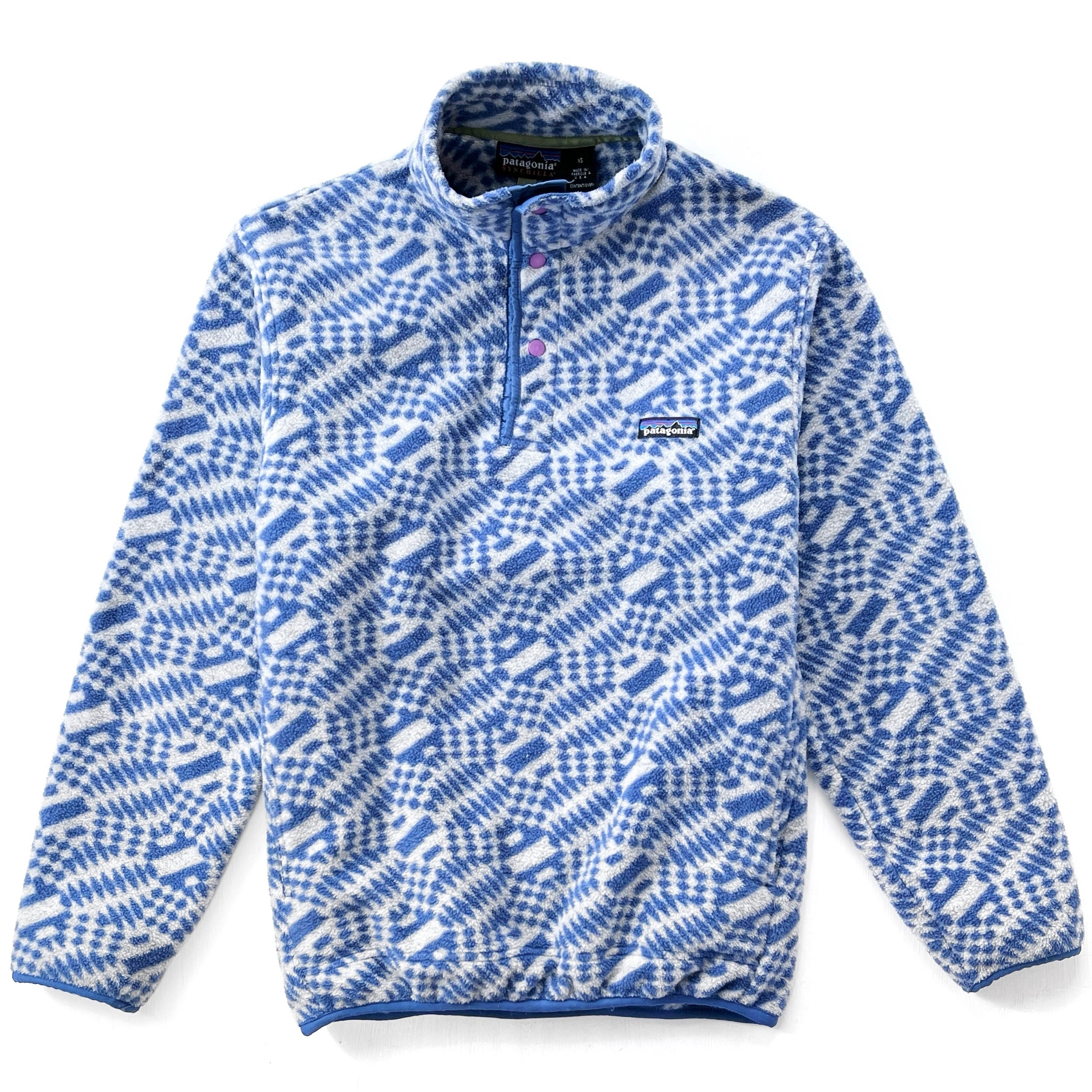 1998 Patagonia Printed Synchilla Snap-T, P’op: True Blue (XS)