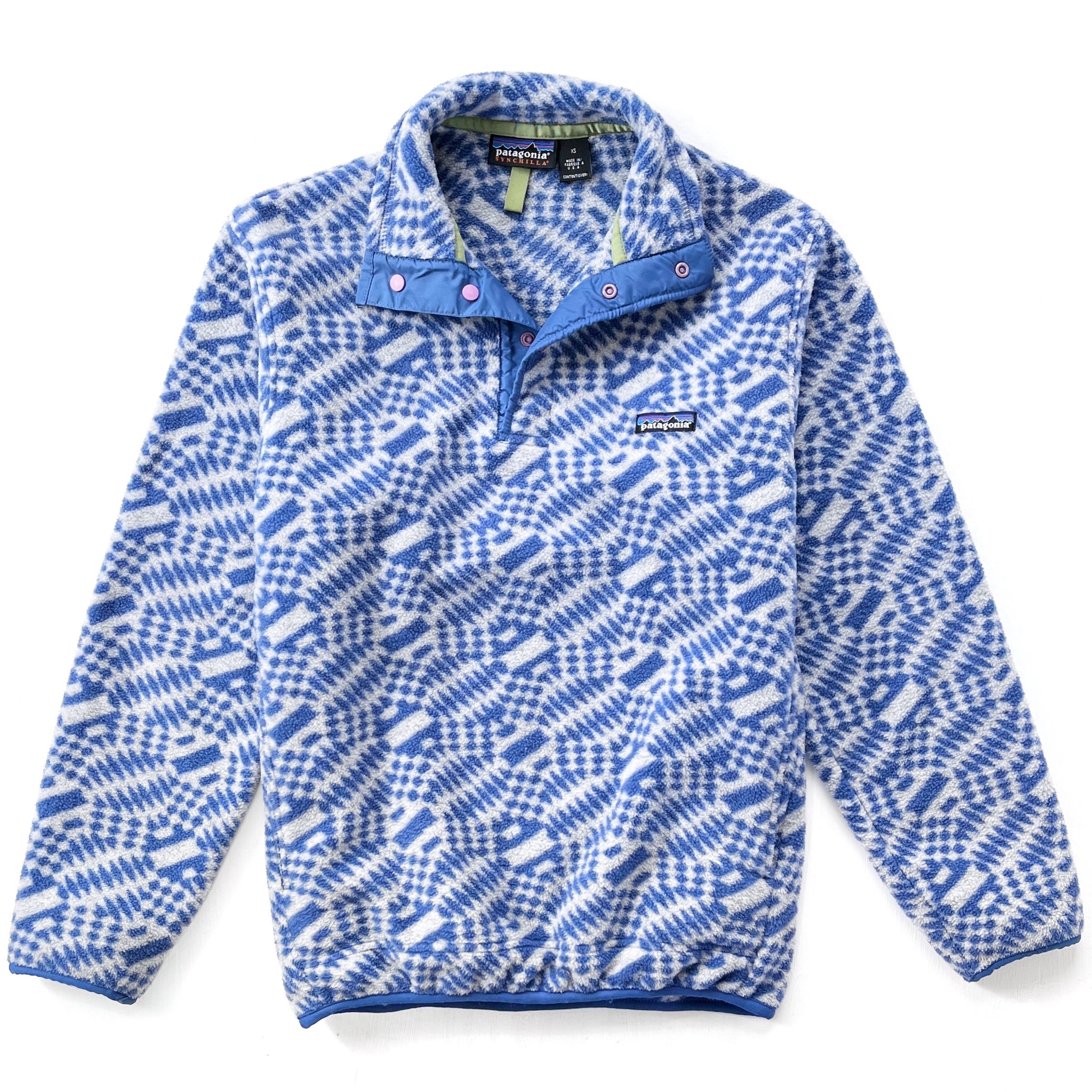 1998 Patagonia Printed Synchilla Snap-T, P’op: True Blue (XS)