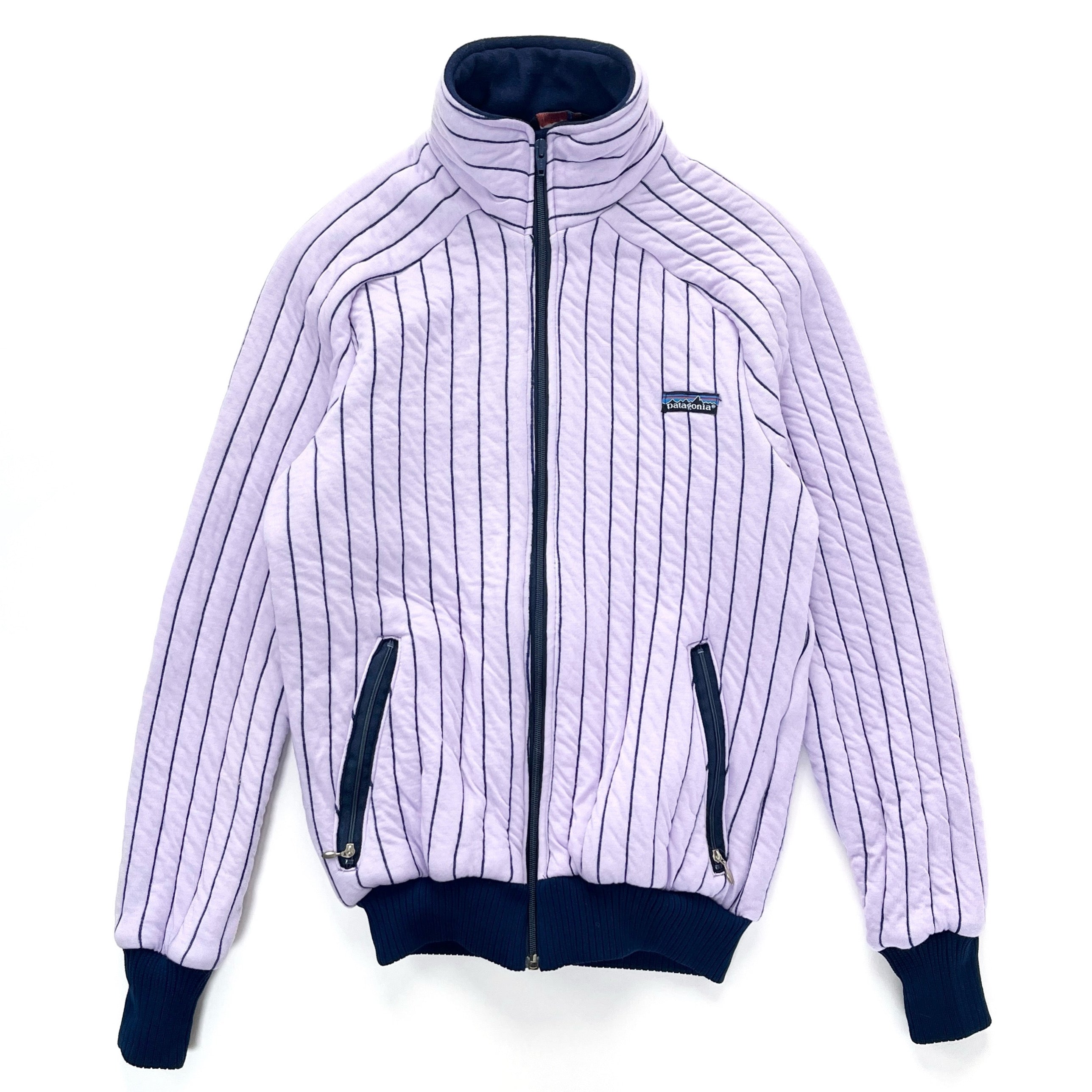 1985 Patagonia Quilted Full-Zip Polypropylene Jacket, Lilac / Navy
