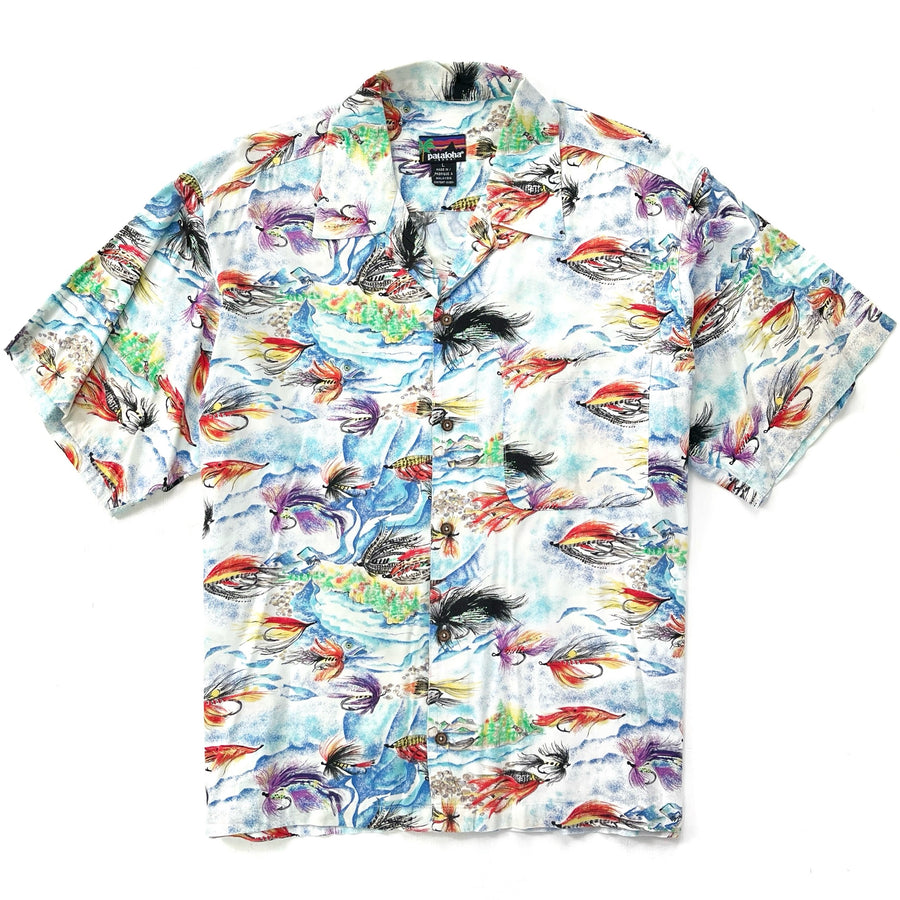 1993 Patagonia Limited Edition Pataloha Print Shirt, Fly Fishing Print (L/XL)