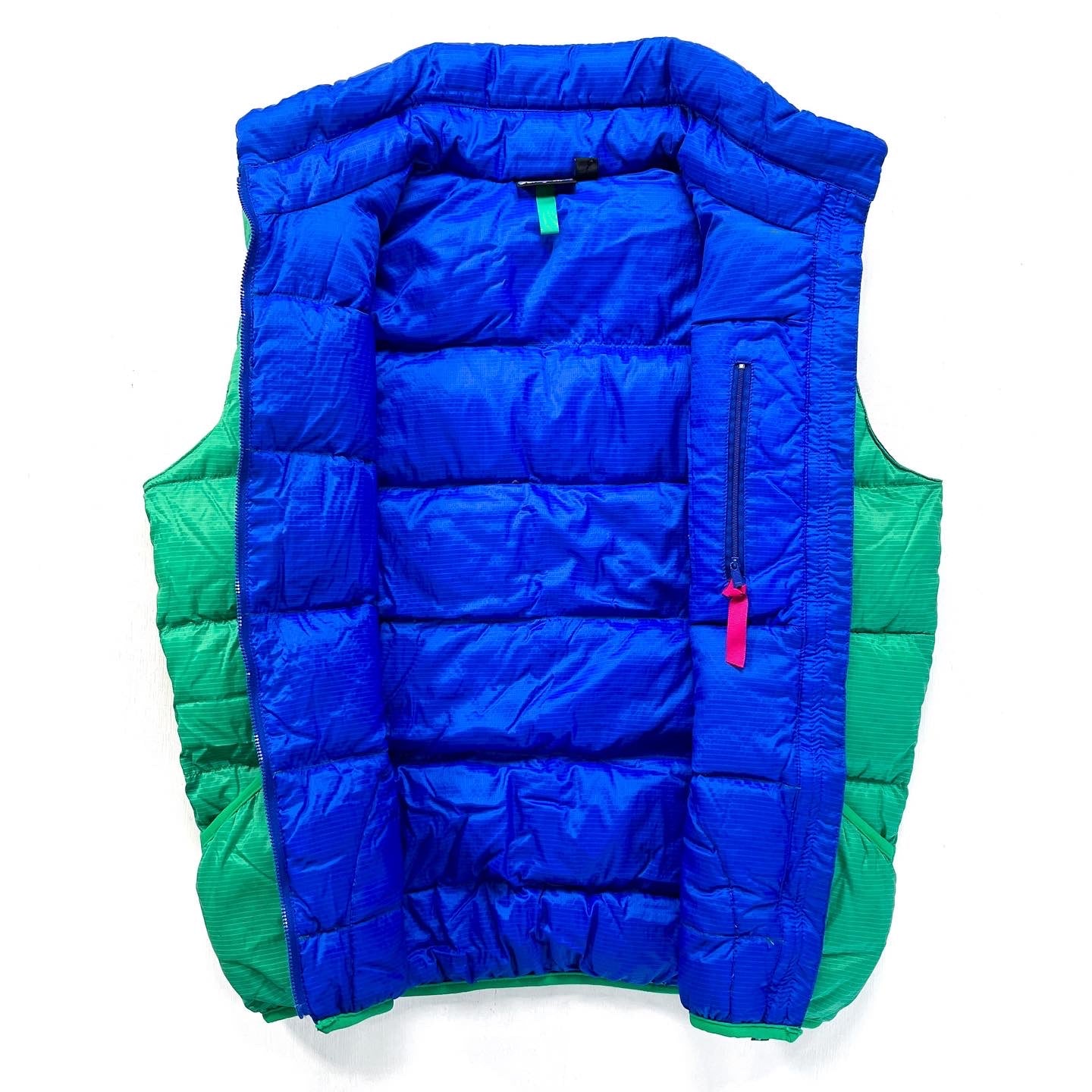 1990 Patagonia Hi-Loft Goose Down Vest, Emerald & Cobalt (M)